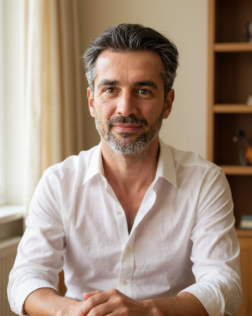Laurent, AI-generated portrait of a fictional character